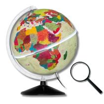 Globo Terrestre Físico Histórico Luminoso 30cm + Lupa De Mão