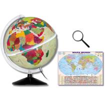 Globo Terrestre Físico Histórico Luminoso 30cm + Mapa Mundi + Lupa