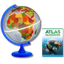 Globo Terrestre Físico Político Luminoso Base Azul 30cm + Atlas Geográfico Globo Terrestre Físico Político Luminoso Base Azul 30cm + Atlas Geográfico