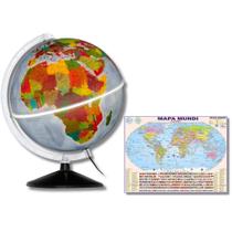 Globo Terrestre Físico Político Luminoso Base Preta + Mapa Mundi Gigante