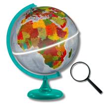 Globo Terrestre Físico Político Luminoso Base Verde 30cm + Lupa de Mão