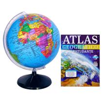 Globo Terrestre Giratório Mapa Mundi + Atlas Geográfico do Estudante
