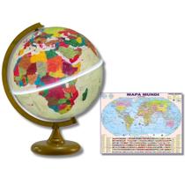 Globo Terrestre Histórico Luminoso Ouro Velho 30cm + Mapa Mundi Gigante