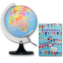 Globo Terrestre Luminoso 21 cm + Bandeiras do Mundo - Livro de Atividades - Educativo e Didático
