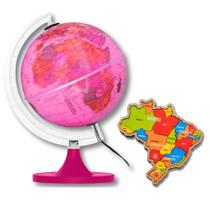 Globo Terrestre Luminoso Aquarela Rosa + Quebra Cabeça Mapa de Madeira Regiões Do Brasil Globo Terrestre Luminoso Aquarela Rosa + Quebra Cabeça Mapa de Madeira Regiões Do Brasil