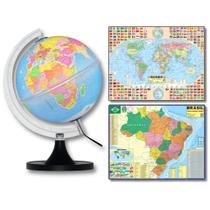 Globo Terrestre Luminoso C/ LED 21cm Diâmetro + Mapa Mundi + Mapa Do Brasil