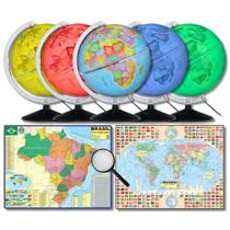 Globo Terrestre Luminoso Multicolor c/ Controle + Lupa + Mapa Mundi e Brasil