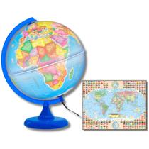 Globo Terrestre Luminoso Politico Giratório Base Azul + Mapa Mundi - 30Cm