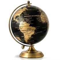 Globo Terrestre Mapa Mundi Político Giratório Dourado Decorativo De Mesa 20 Cm