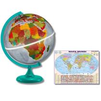 Globo Terrestre Mondo Base Verde Luminoso Físico Político 30cm + Mapa Mundi