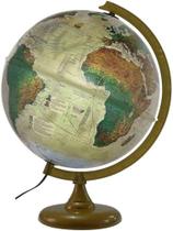 Globo Terrestre Político 30Cm Histórico Led Branco Base Ouro