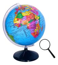 Globo Terrestre Político 30cm Studio Com Lupa Grande