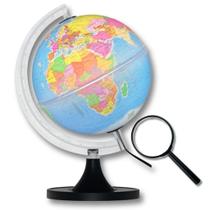 Globo Terrestre Político C/Luz LED Gênio 21cm + Lupa de Mão