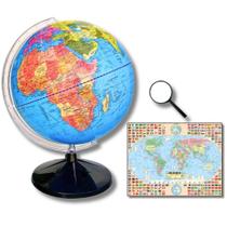 Globo Terrestre Político Continental 30cm Diâmetro + Mapa Mundi + Lupa