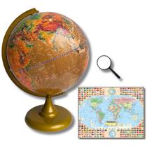 Globo Terrestre Político Histórico 30cm Diâmetro com Mapa Mundi Gigante e Lupa