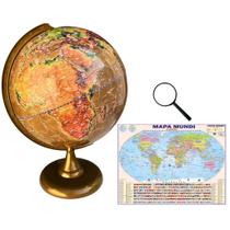 Globo Terrestre Político Histórico 30cm Diâmetro com Mapa Mundi Gigante e Lupa