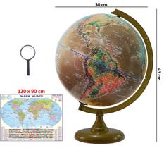 Globo Terrestre Político Histórico 30cm Diâmetro com Mapa Mundi Gigante e Lupa - LIBRERIA