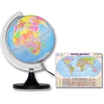 Globo Terrestre Político Luminoso 21cm Base Preta + Poster Mapa Mundi