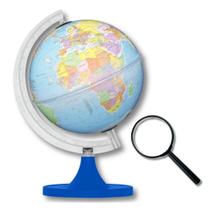 Globo Terrestre Político Luminoso Base Azul 21cm + Lupa de Mão