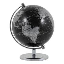 Globo Terrestre Preto Decorativo com Base de Metal Fullway 15cm