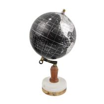 Globo Terrestre Preto E Prata 29X17Cm Madeira Mármore
