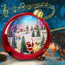 Globos de neve de Natal de tamanho grande iluminados, globos de neve brilhantes com temporizador de 6 horas, Natal com caixa de música, 8 músicas, lanterna redonda vermelha com árvore de Natal