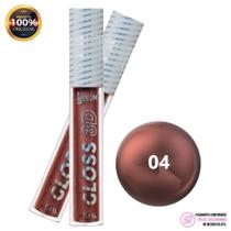 Gloss 3D da Luisance Com Glitter Brilho Labial Cor 04 Marrom