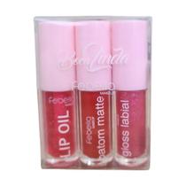 Gloss brilho labial +lip oil + batom matte Febella boca linda 3 itens