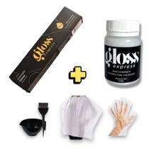 Gloss Express Kit Coloração Creme 60g + Ox 70ml + Cumbuca Pincel e Luva