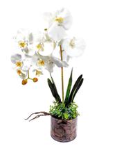 (GLOSS) Orquídeas Artificiais Brancas Vaso Decorativos Arranjo de Flores Flor Artificial