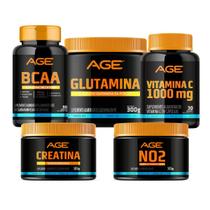 Gluta (300g) + No2 (150g) + Crea (100g) + Bcaa (90 Cápsulas) + Vit.C C (30 Tabletes) - (300g) - AGE