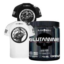 Glutamina 300g + Camiseta Esportiva Bope Branco Exg - Black Skull