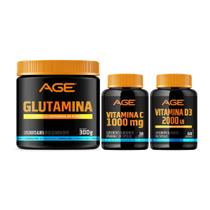 Glutamina Age (300g) + Vitamina D3 (60 Cápsulas) + Vitamina C (30 Tabletes) - (300g) - AGE
