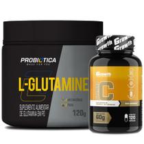 Glutamina Pura 120g Probiotica + Vitamina C 120 Caps Growth