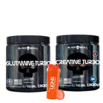 Glutamina Turbo 300 g Pote Blackskull + Creatina Turbo 300 g Porte + Coqueteleira Cor Sortida 700 ml