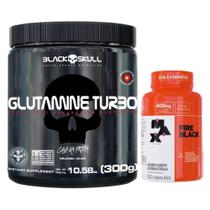 Glutamina Turbo - Caveira Preta - 300g - Black Skull + Fire Black - 60 caps - Max