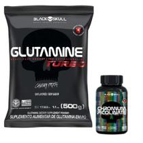 Glutamina Turbo - Refil - 500g - Black Skull + Chromium Picolinate - 200 Tabs - Black Skull