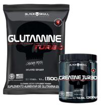 Glutamina Turbo - Refil - 500g - Black Skull + Creatina - Pote - 300g - Black Skull