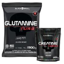Glutamina Turbo - Refil - 500g - Black Skull + Creatina - Refil - 300g - Black Skull