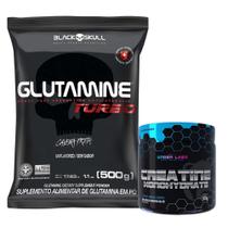 Glutamina Turbo - Refil - 500g - Black Skull + Creatine Monohydrate - 300g - Under Labz