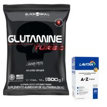 Glutamina Turbo - Refil - 500g - Black Skull + Multivitamínico A-Z Homem - 90 Cáps - Lavitan