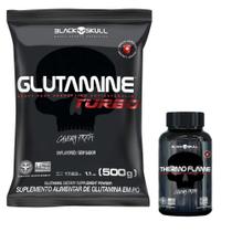 Glutamina Turbo - Refil - 500g - Black Skull + Thermo Flame - 120 Tabs - Black Skull