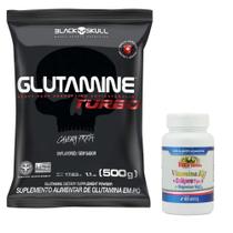 Glutamina Turbo - Refil - 500g - Black Skull + Vitamina K2 + Colágeno tipo 02 - Rei Terra