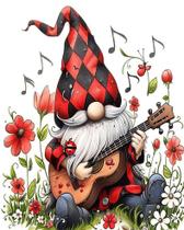 Gnome Play The Guitar Paint by Numbers para adultos e iniciantes Decoração de Natal DIY Kits de pintura acrílica por números em tela, pintura de flores, arte musical para decoração de casa, 16 x 20 polegadas (sem moldura)