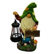 Gnomo Guardião dos Cogumelos com Lanterna Solar para Jardim