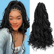 Goddess Curly Box Braids Crochet Braids Hair 3S Wavy Box Extensão de cabelo trançado de fibra sintética (1B, 18 polegadas)