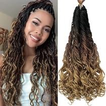 Goddess Curly Box Braids Crochet Hair Brown 3X Wavy Crochet Box Extensão de cabelo trançado sintético (18 polegadas, marrom ombre)