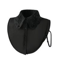 Gola falsa, chique e elegante, com miçangas pretas, removível para mulheres