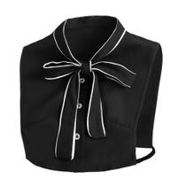 Gola falsa, gola removível, chiffon preto feminino com gravata borboleta