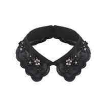 Gola falsa, gola removível preta com bordado de strass